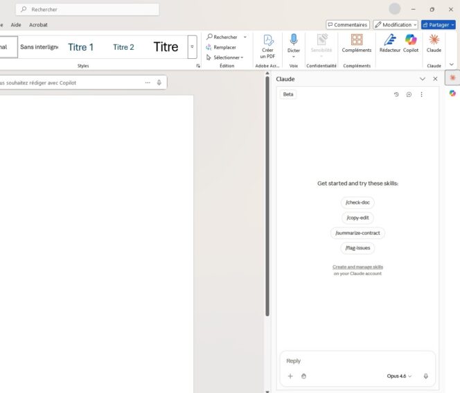 Claude Dans Word interface 1