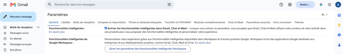 Fonctionnalités intelligentes Gmail