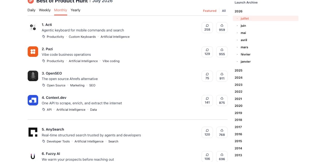 IA, SEO, vidéo : 5 nouveaux outils à découvrir sur Product Hunt en juillet 2026