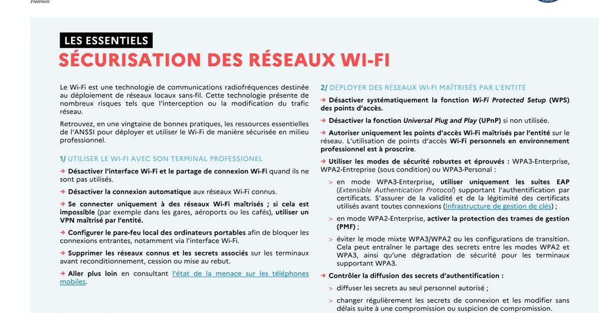Wi-Fi en entreprise : les bonnes pratiques de l’ANSSI pour sécuriser les réseaux