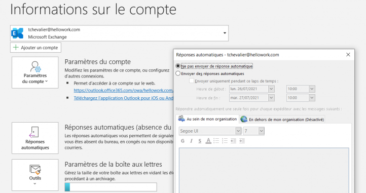 Mail automatique sur Outlook