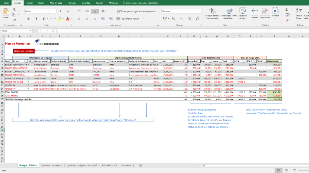 Plan de formation Excel