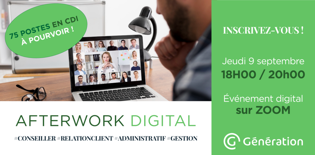 Génération recrute : rendez-vous le 9 septembre pour un afterwork 100% digital dédié aux métiers de la relation client !