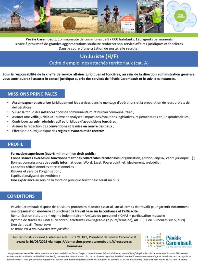 Description du poste juriste et images du territoire