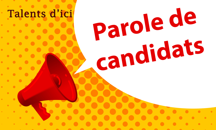 Dessin d'un porte voix qui dit parole de candidats