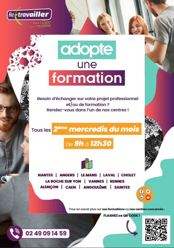 Adopte une formation, Tous les deuxièmes mercredis du mois de 9H à 12H30, téléphone: 02 49 09 14 59