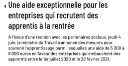 Rentrée 2020 - Aide à l'apprentissage