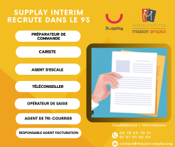 Notre partenaire Supplay Interim recrute en Seine-Saint-Denis (93)