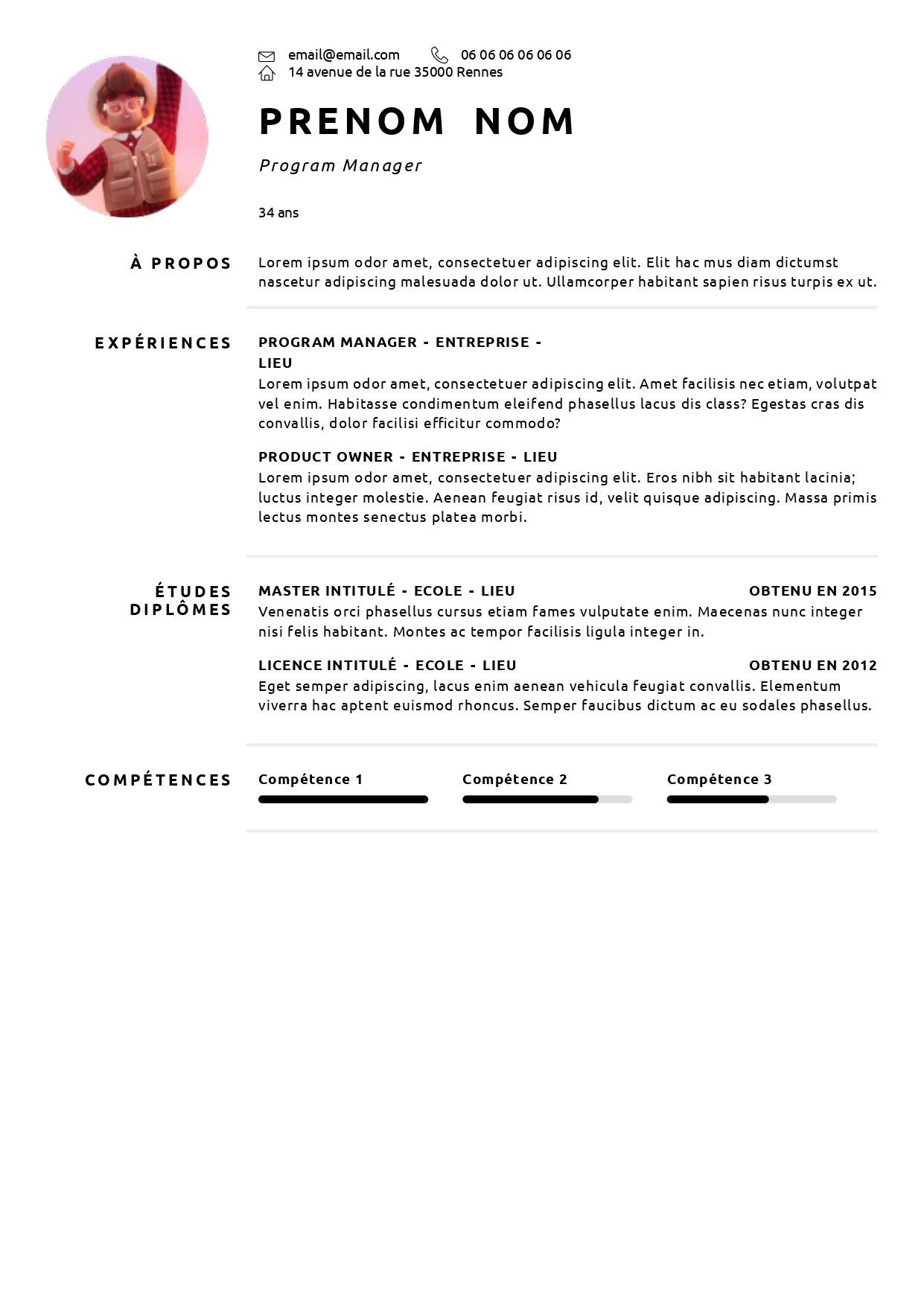 Modèle de CV Blanc