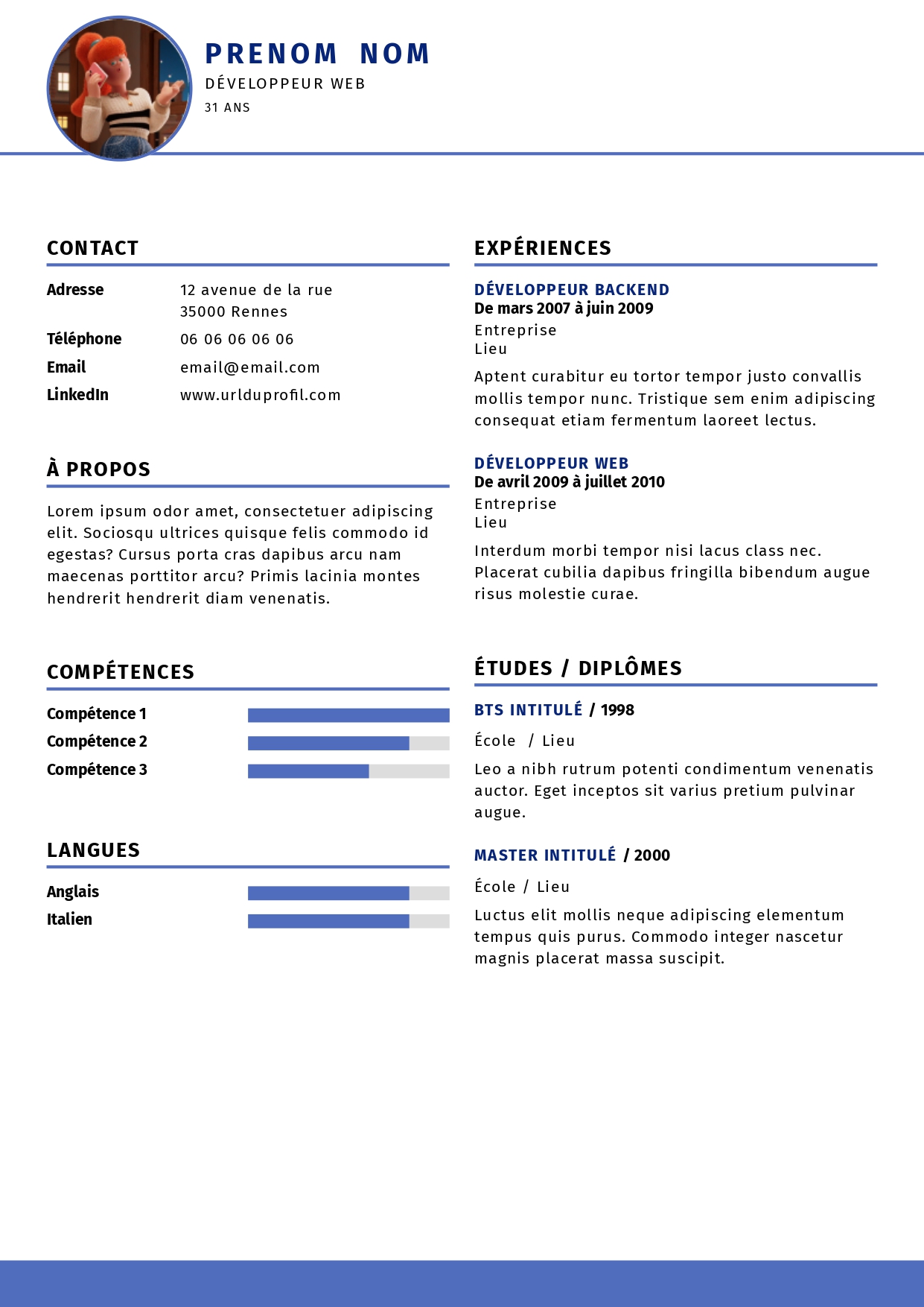 Modèle de CV avec photo