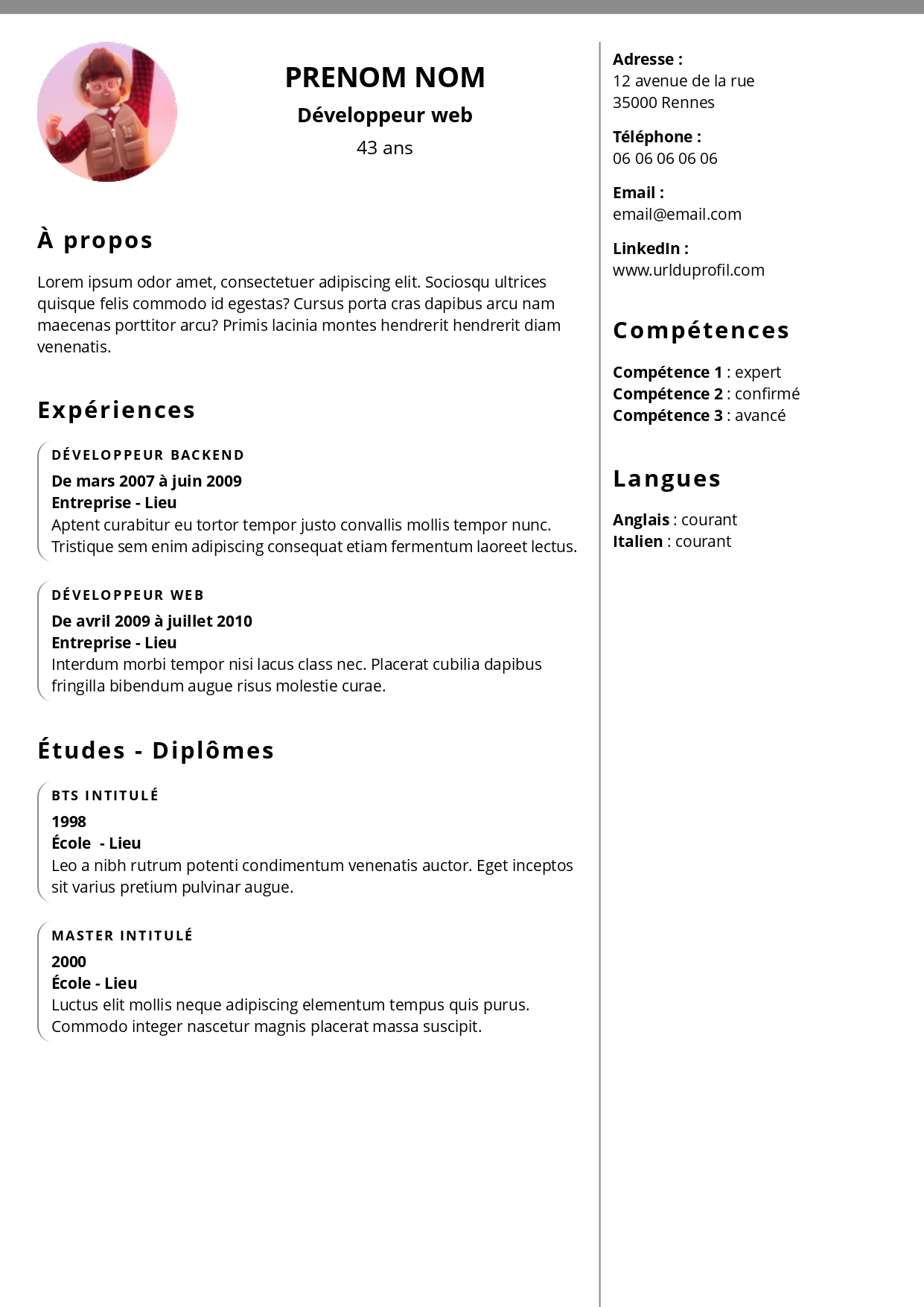 Modèle de CV Professionnel