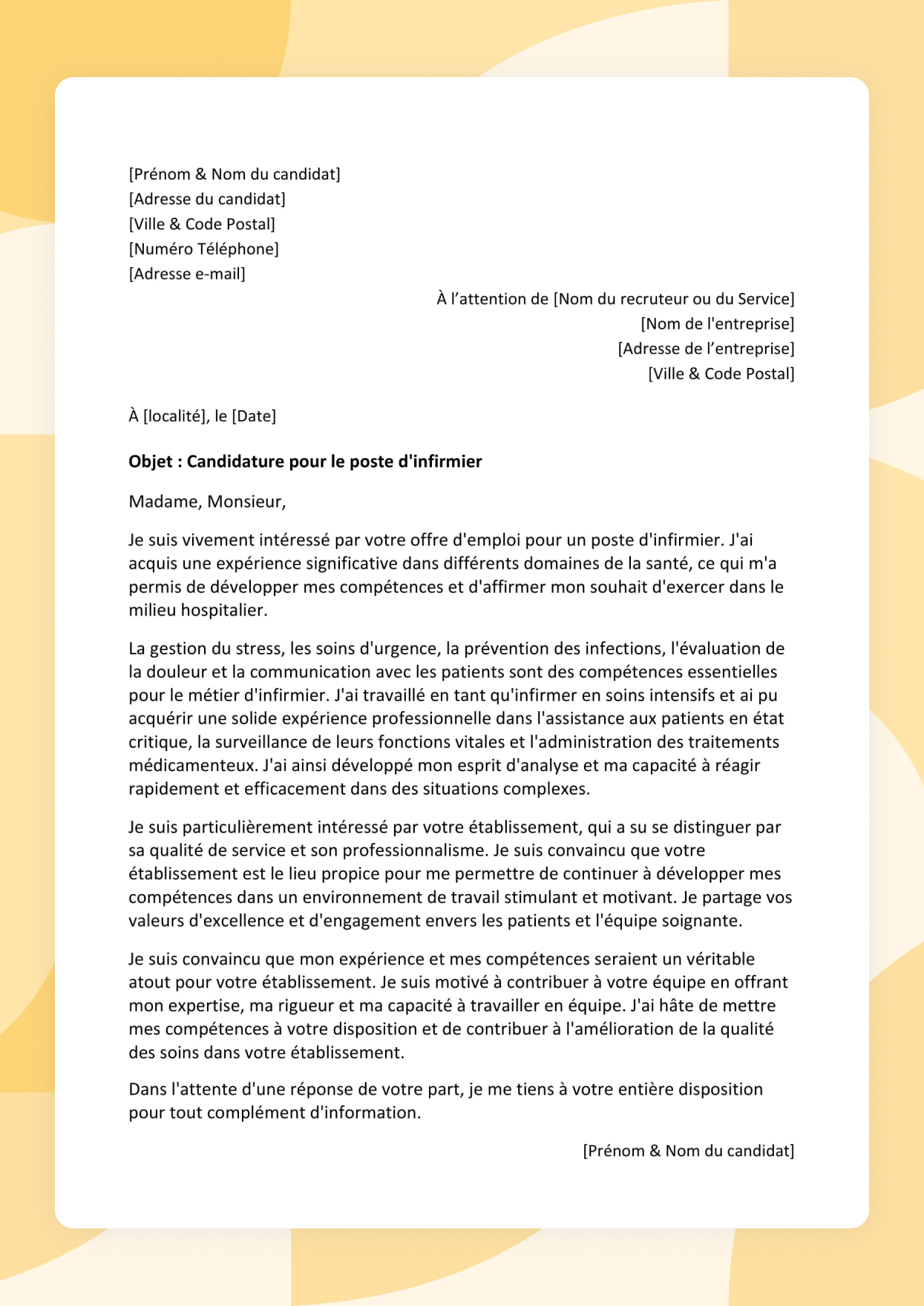 Modèle de lettre de motivation Infirmier