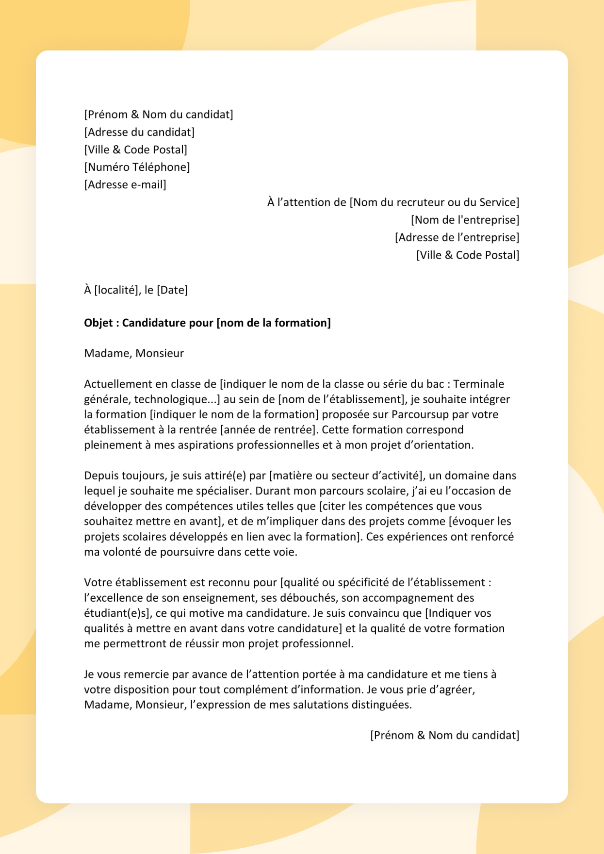 Modèle de lettre de motivation Parcoursup