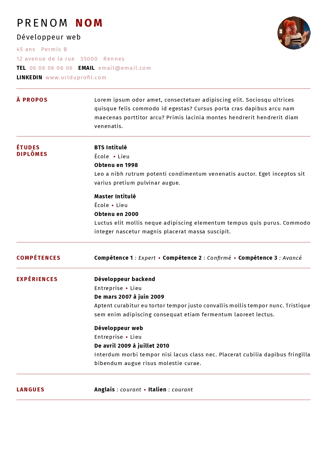 Modèle de CV Académique