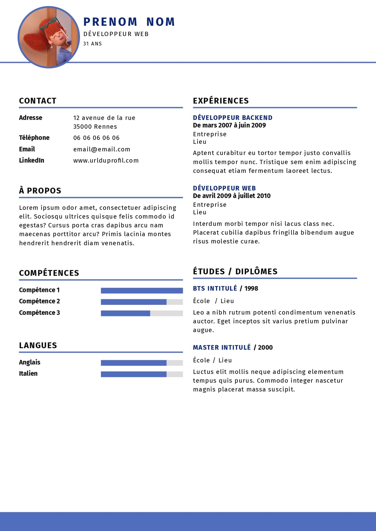 Modèle de CV avec photo