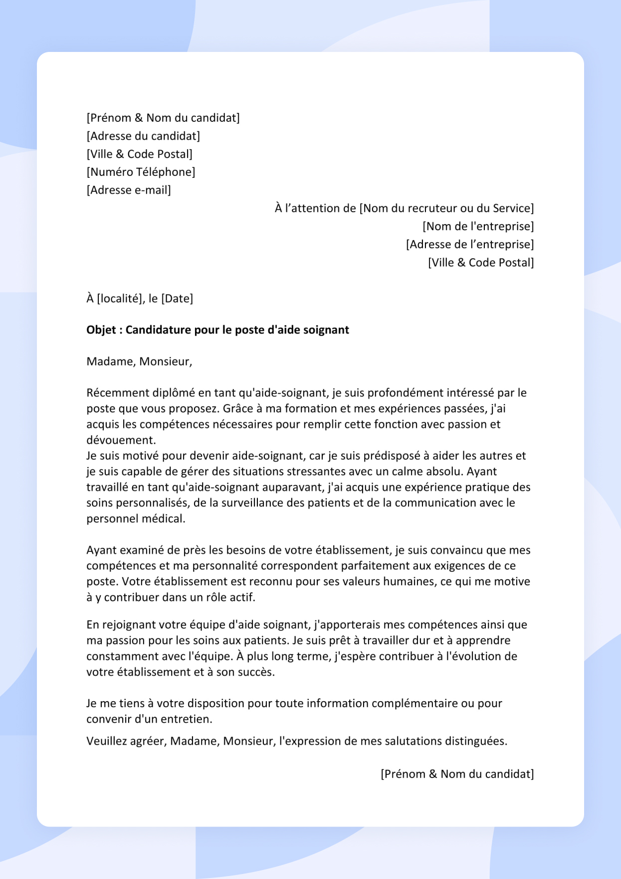 Modèle de lettre de motivation Aide soignant