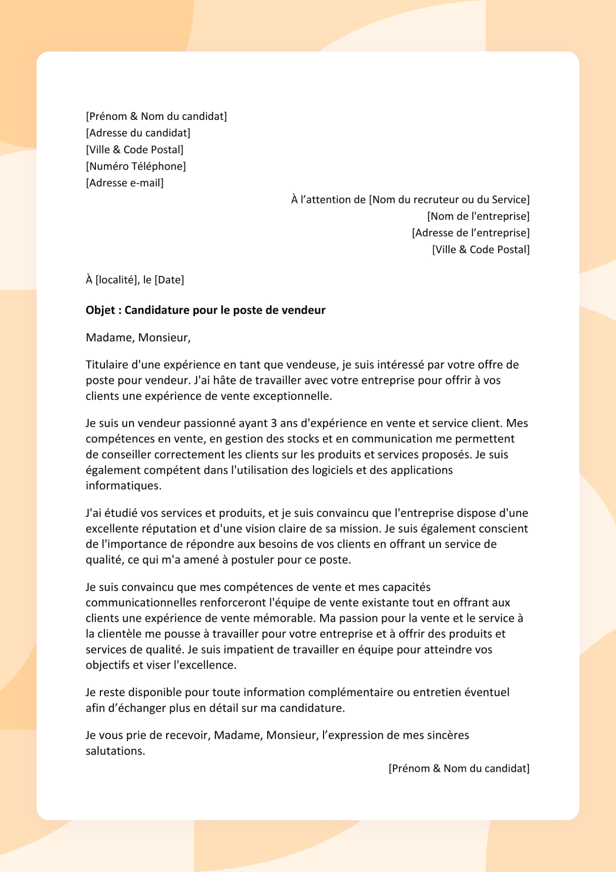 Modèle de lettre de motivation Vendeur