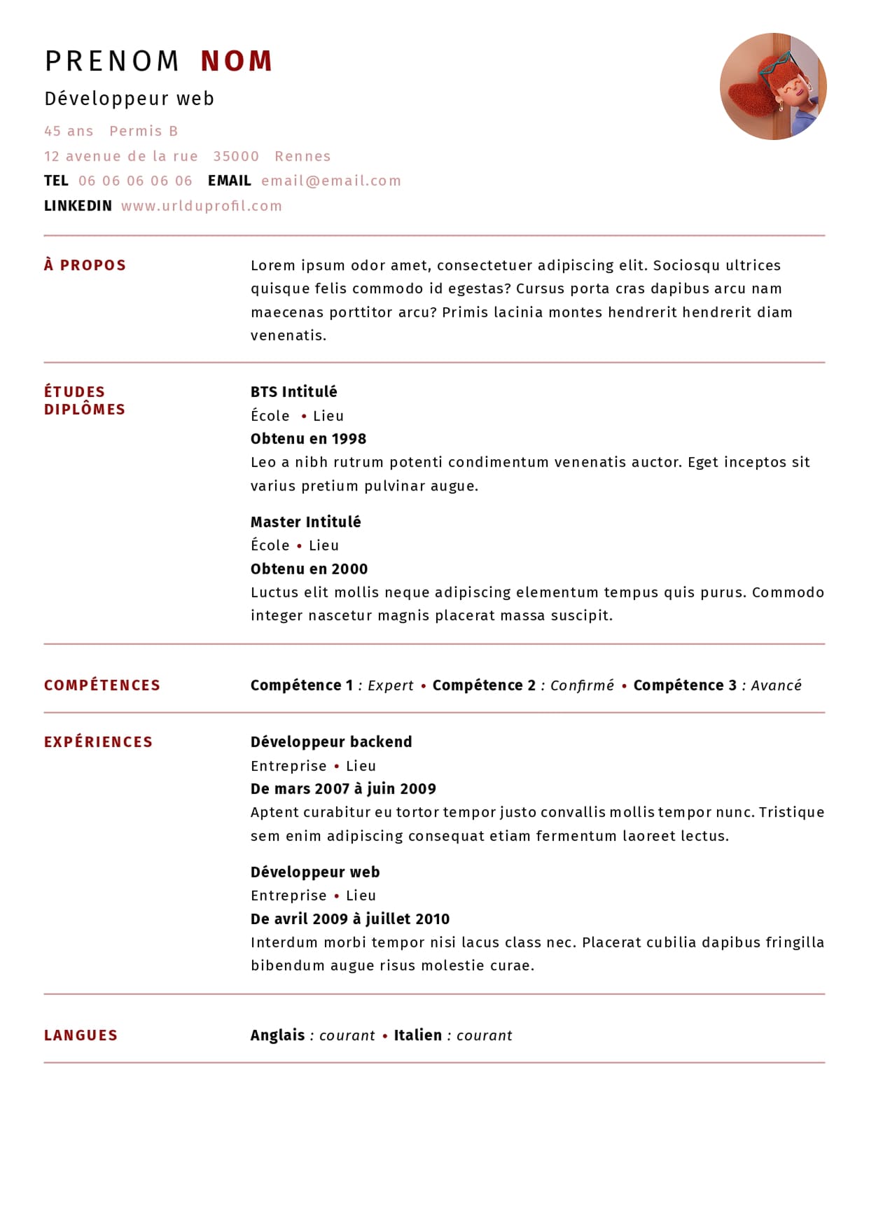 Modèle de CV Académique