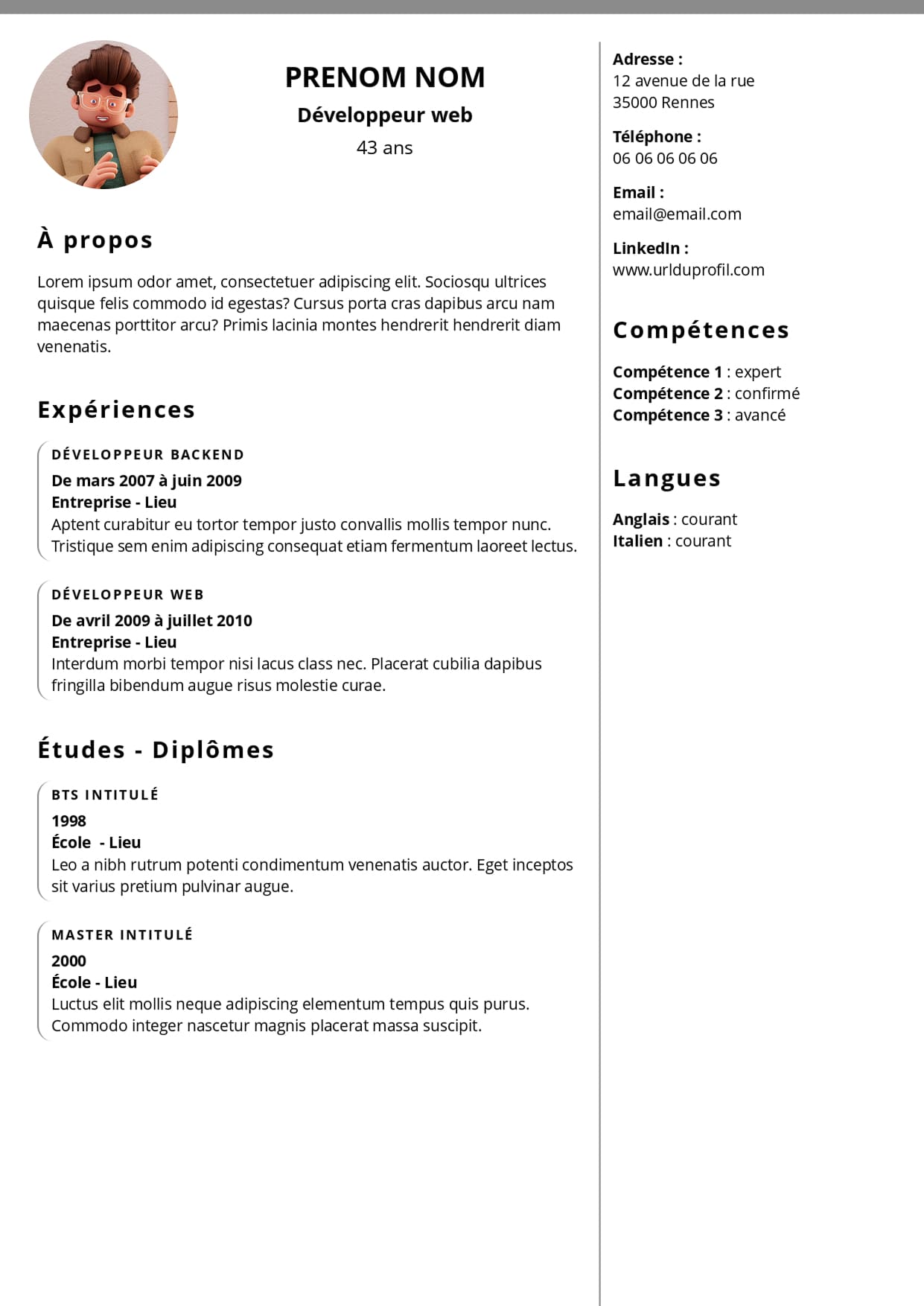 Modèle de CV Professionnel