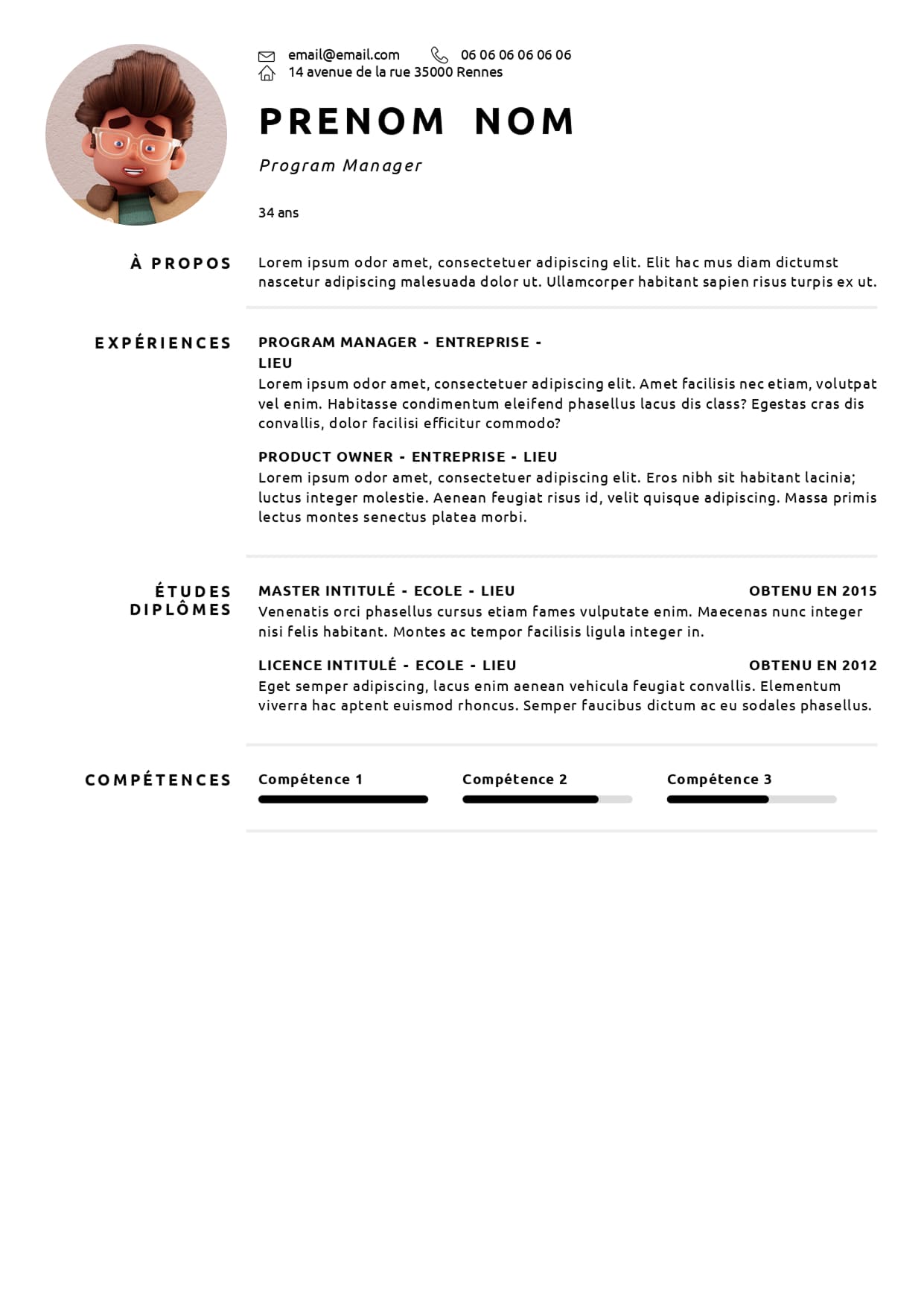 Modèle de CV Blanc