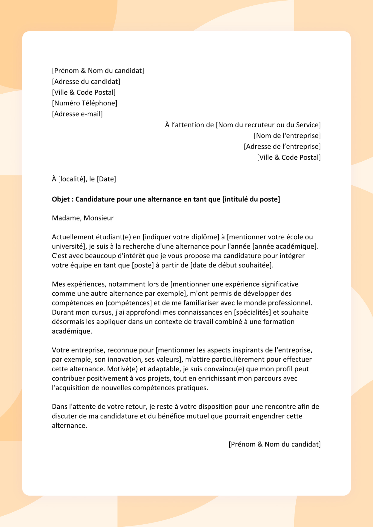 Modèle de lettre de motivation Alternance