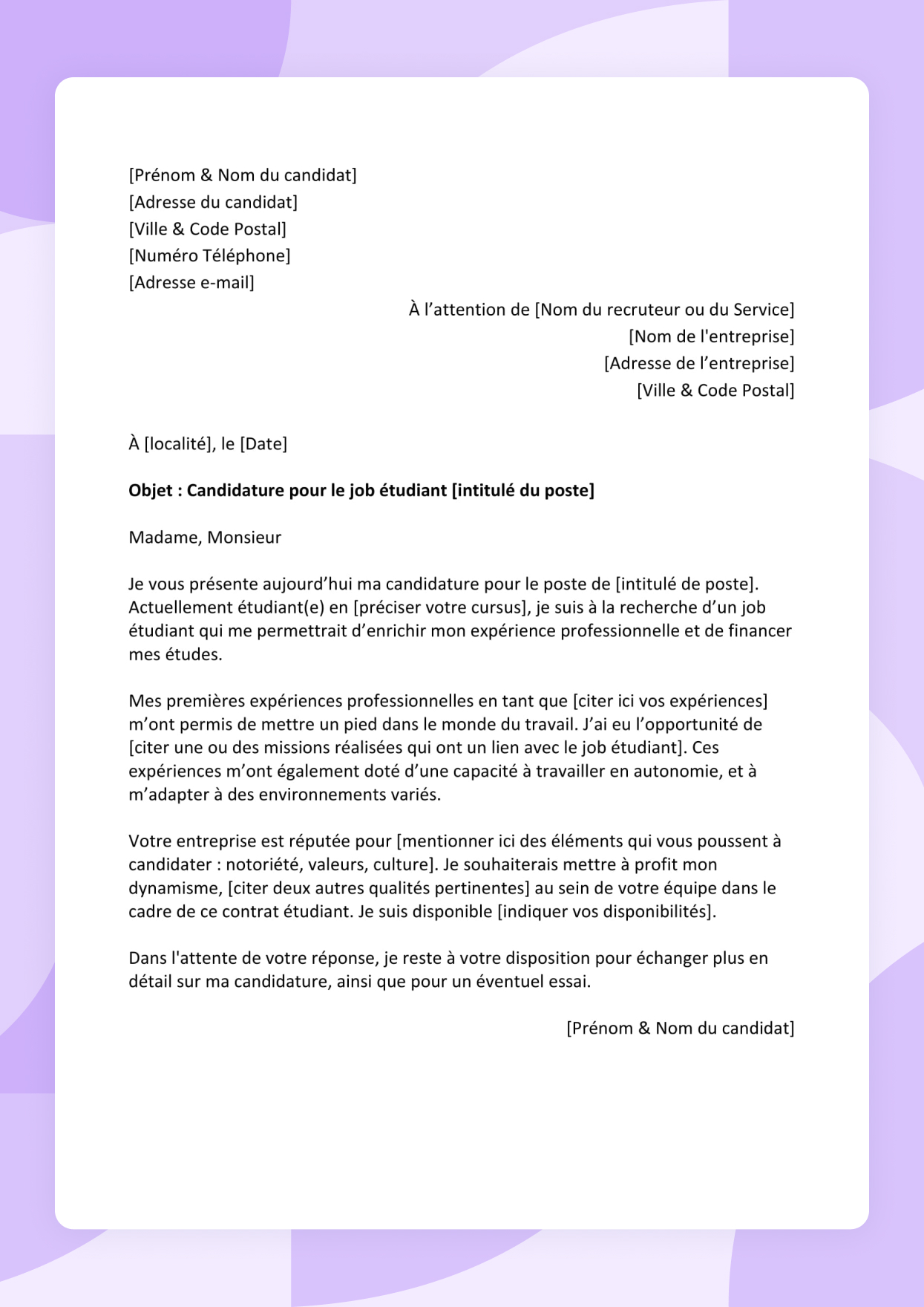 Modèle de lettre de motivation Job étudiant