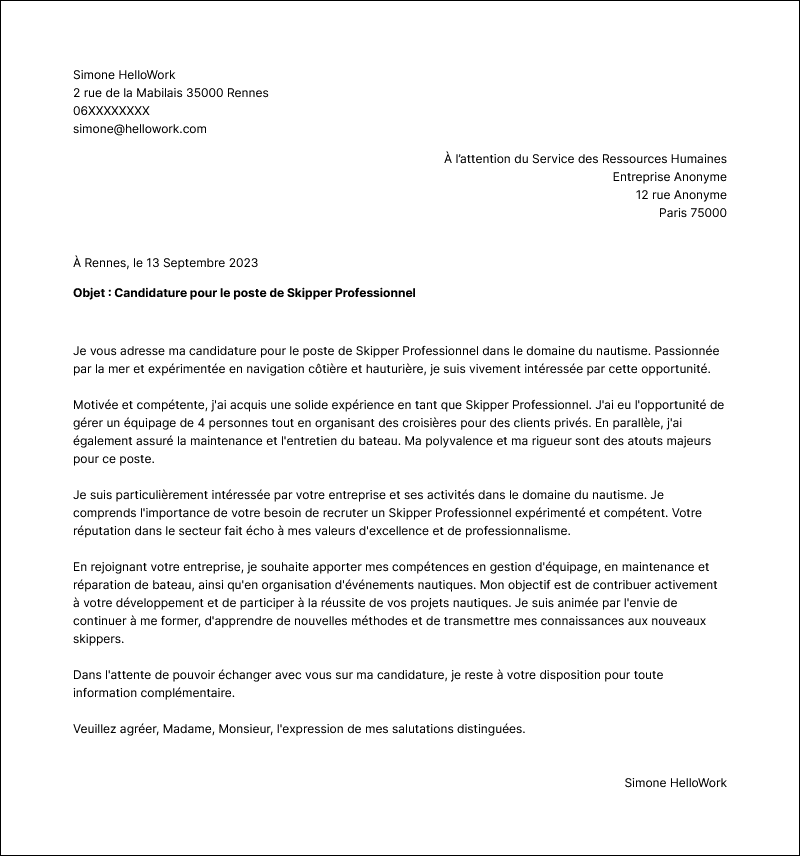 Modèle lettre de motivation Nautisme Exemple lettre de motivation Nautisme