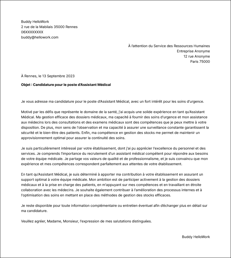 Modèle lettre de motivation Santé Exemple lettre de motivation Santé