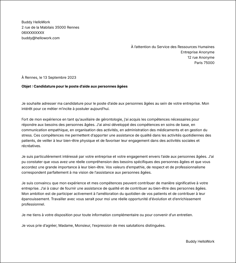 Modèle lettre de motivation Auxiliaire de gérontologie Exemple lettre de motivation Auxiliaire de gérontologie