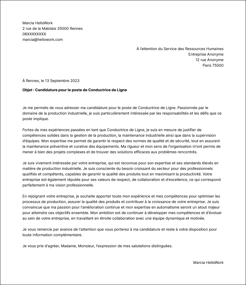 Modèle lettre de motivation Conducteur de ligne Exemple lettre de motivation Conducteur de ligne