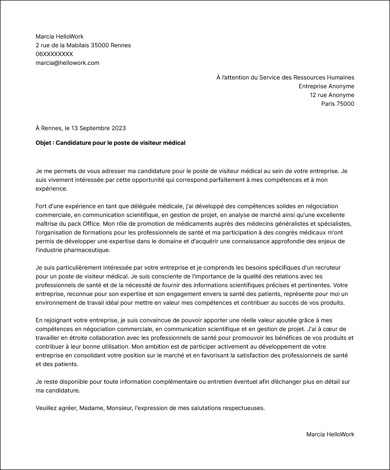 Exemple lettre de motivation Délégué médical
