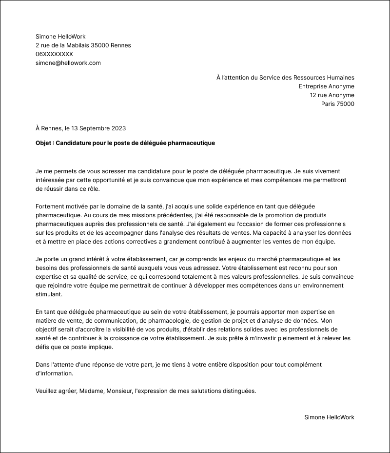 Modèle lettre de motivation Délégué pharmaceutique Exemple lettre de motivation Délégué pharmaceutique