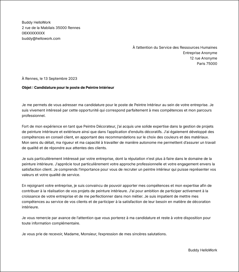 Modèle lettre de motivation Peintre décorateur Exemple lettre de motivation Peintre décorateur