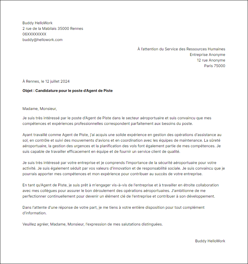 Modèle lettre de motivation pour le secteur Aeroportuaire Exemple lettre de motivation pour le secteur Aeroportuaire