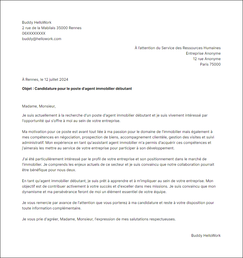 Modèle lettre de motivation en tant que Agent Immobilier Debutant Exemple lettre de motivation en tant que Agent Immobilier Debutant