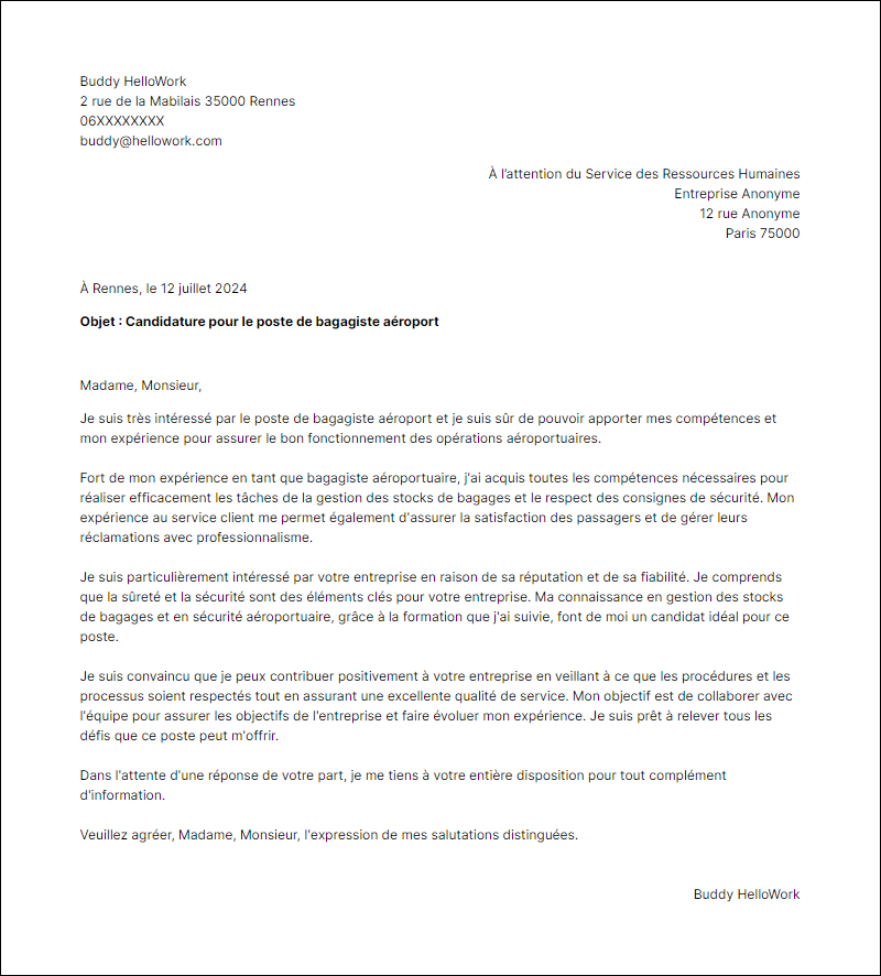 Modèle lettre de motivation en tant que Bagagiste Aeroport Exemple lettre de motivation en tant que Bagagiste Aeroport