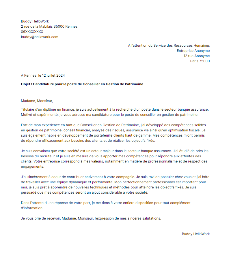 Modèle lettre de motivation pour le secteur Banque assurance Exemple lettre de motivation pour le secteur Banque assurance