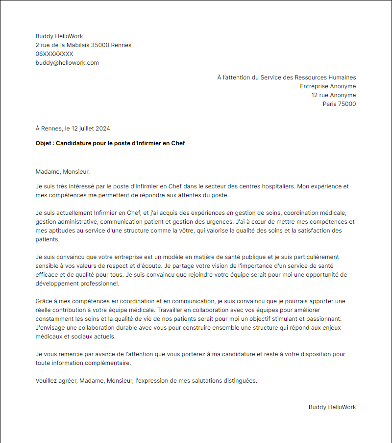 Modèle lettre de motivation pour le secteur Centre hospitalier Exemple lettre de motivation pour le secteur Centre hospitalier