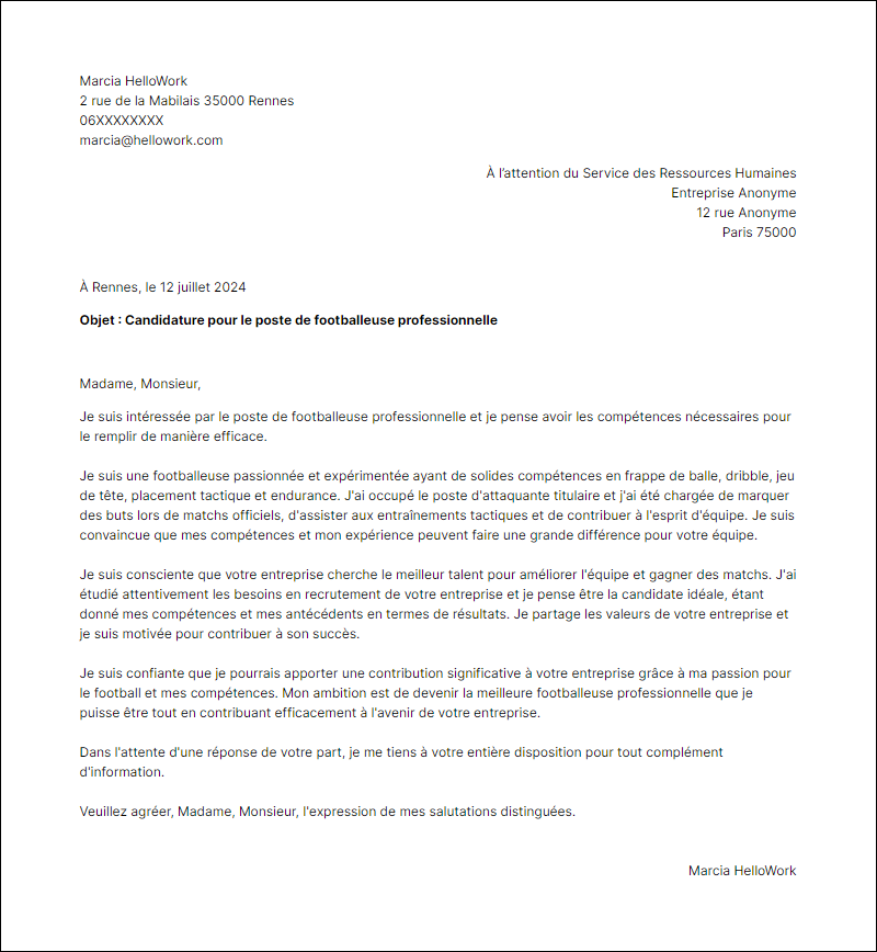 Modèle lettre de motivation en tant que Footballeur Exemple lettre de motivation en tant que Footballeur