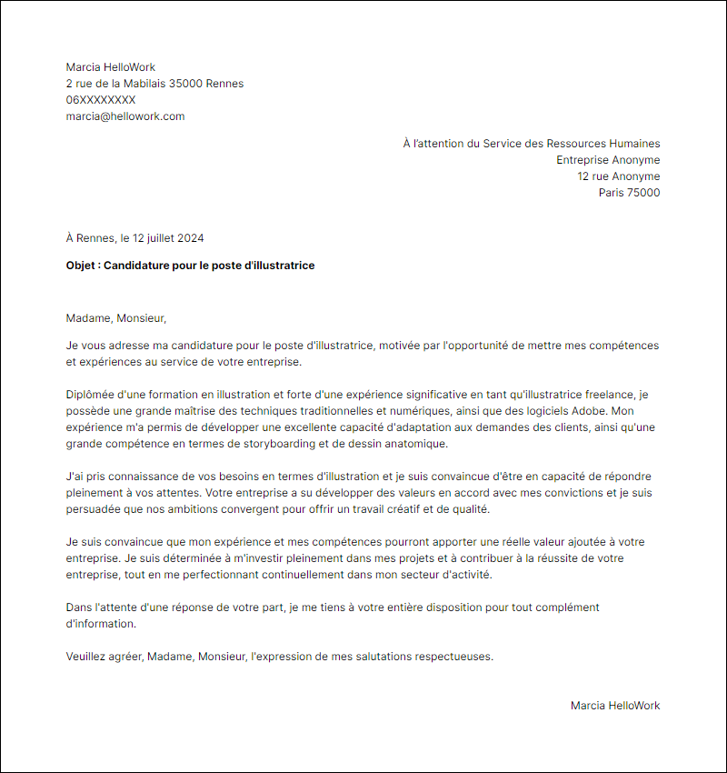 Modèle lettre de motivation pour le secteur Illustration Exemple lettre de motivation pour le secteur Illustration