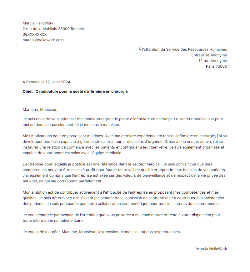 Modèle lettre de motivation pour le secteur Médical Exemple lettre de motivation pour le secteur Médical