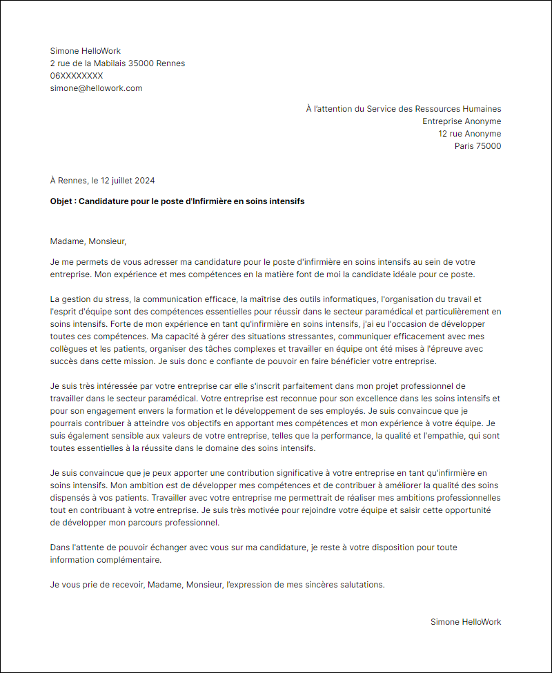 Modèle lettre de motivation pour le secteur Paramédical Exemple lettre de motivation pour le secteur Paramédical