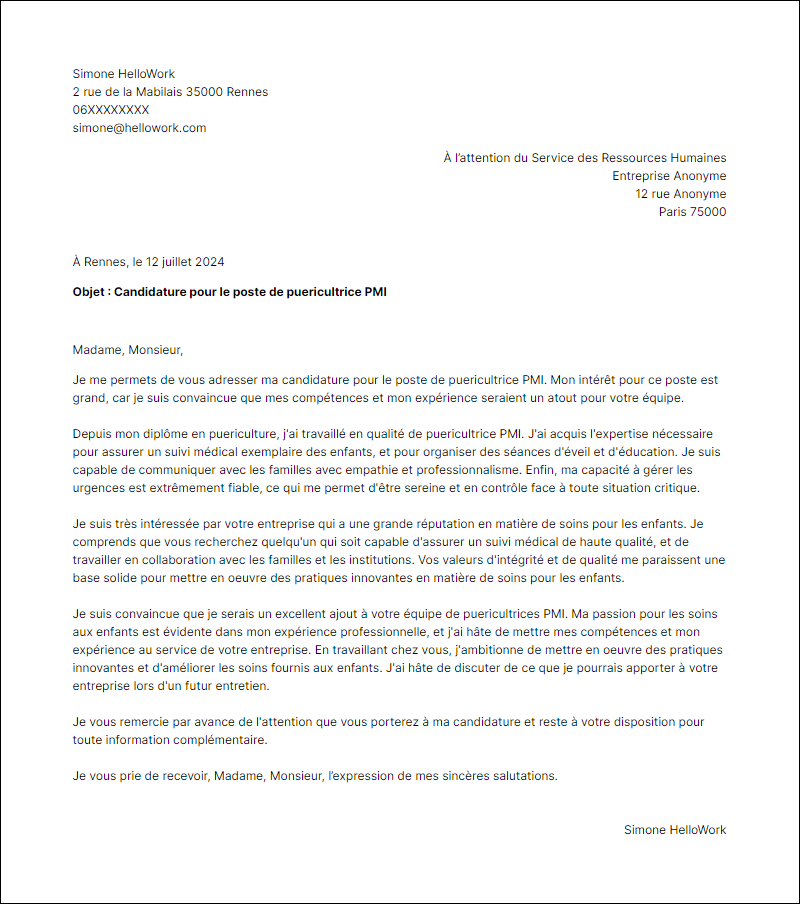 Modèle lettre de motivation en tant que Puericultrice Pmi Exemple lettre de motivation en tant que Puericultrice Pmi