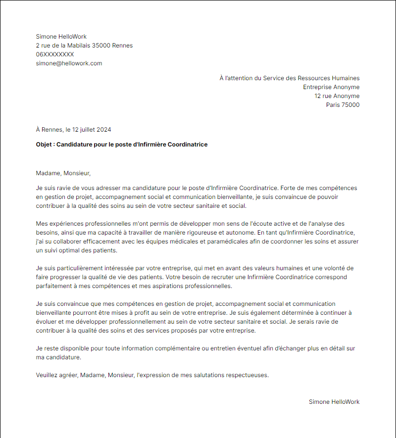Exemple lettre de motivation pour le secteur Sanitaire et social