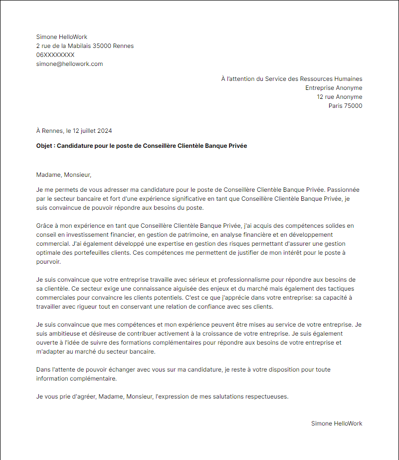 Modèle lettre de motivation pour le secteur Secteur Bancaire Exemple lettre de motivation pour le secteur Secteur Bancaire