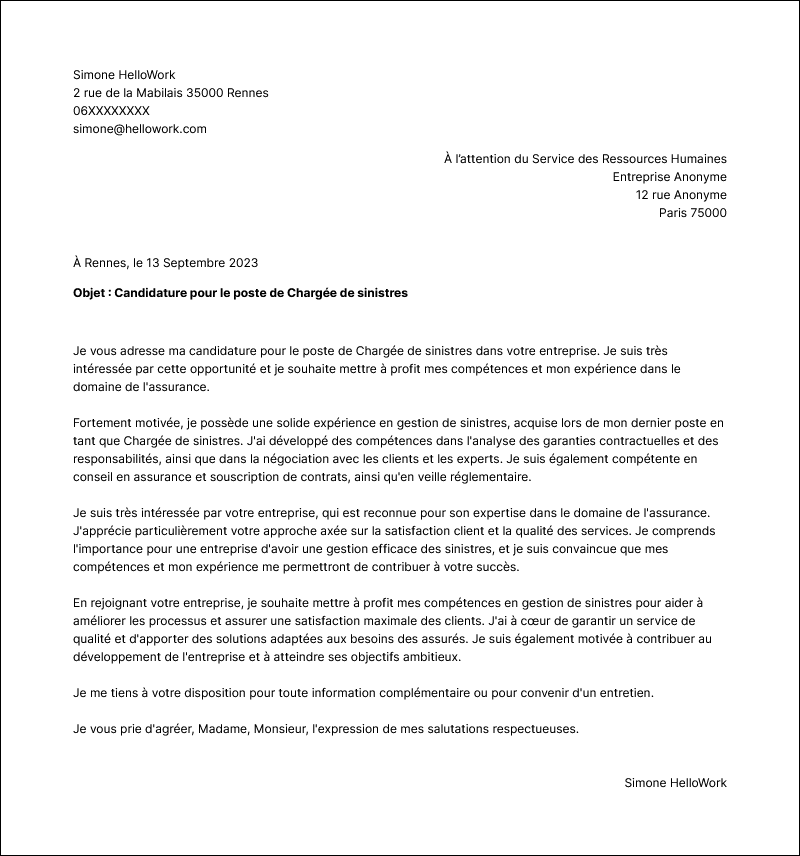 Modèle lettre de motivation Assurance Exemple lettre de motivation Assurance