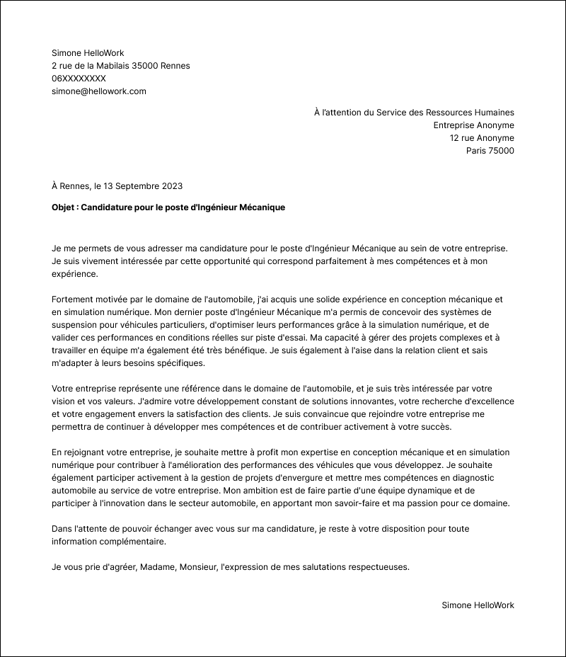 Modèle lettre de motivation Automobile Exemple lettre de motivation Automobile
