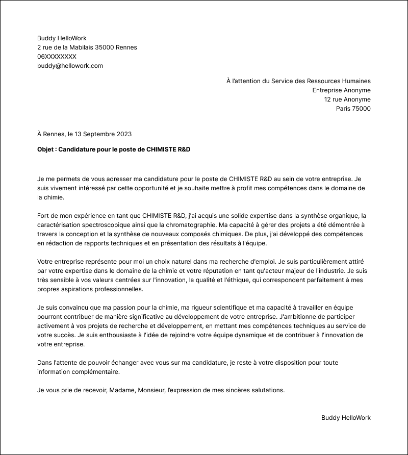 Modèle lettre de motivation Chimie Exemple lettre de motivation Chimie