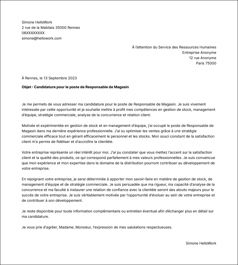 Modèle lettre de motivation Distribution Exemple lettre de motivation Distribution