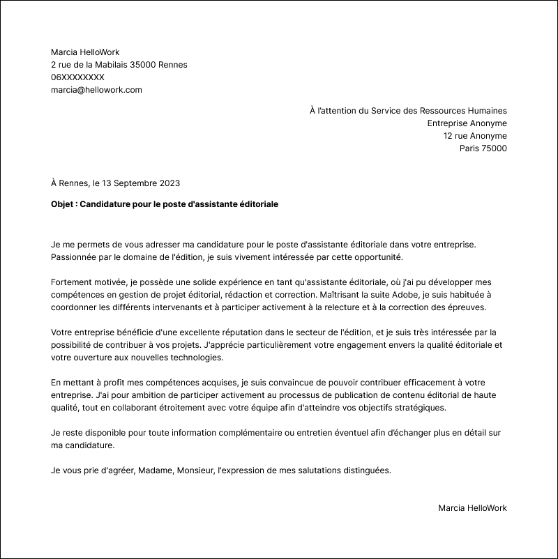 Modèle lettre de motivation Edition Exemple lettre de motivation Edition